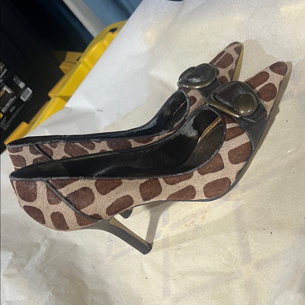 Nine West Brown Animal Print Heels with Buckle - Picture 3 of 7